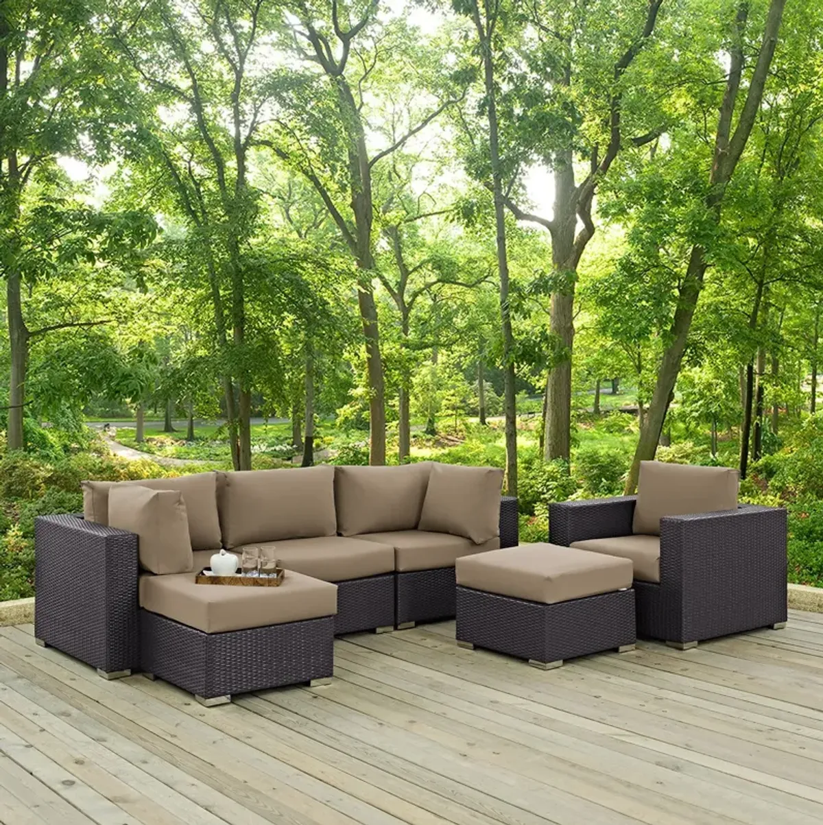 Convene 6 Piece Outdoor Patio Sectional Set by Modway Espresso Mocha