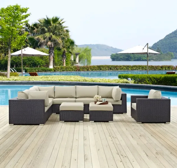 Convene 9 Piece Outdoor Patio Sectional Set by Modway Espresso Beige