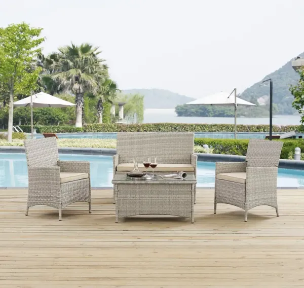 Bridge 4 Piece Outdoor Patio Patio Conversation Set by Modway Light Gray Beige