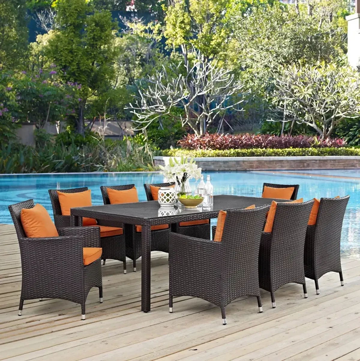 Convene 9 Piece Outdoor Patio Dining Set by Modway Espresso Red