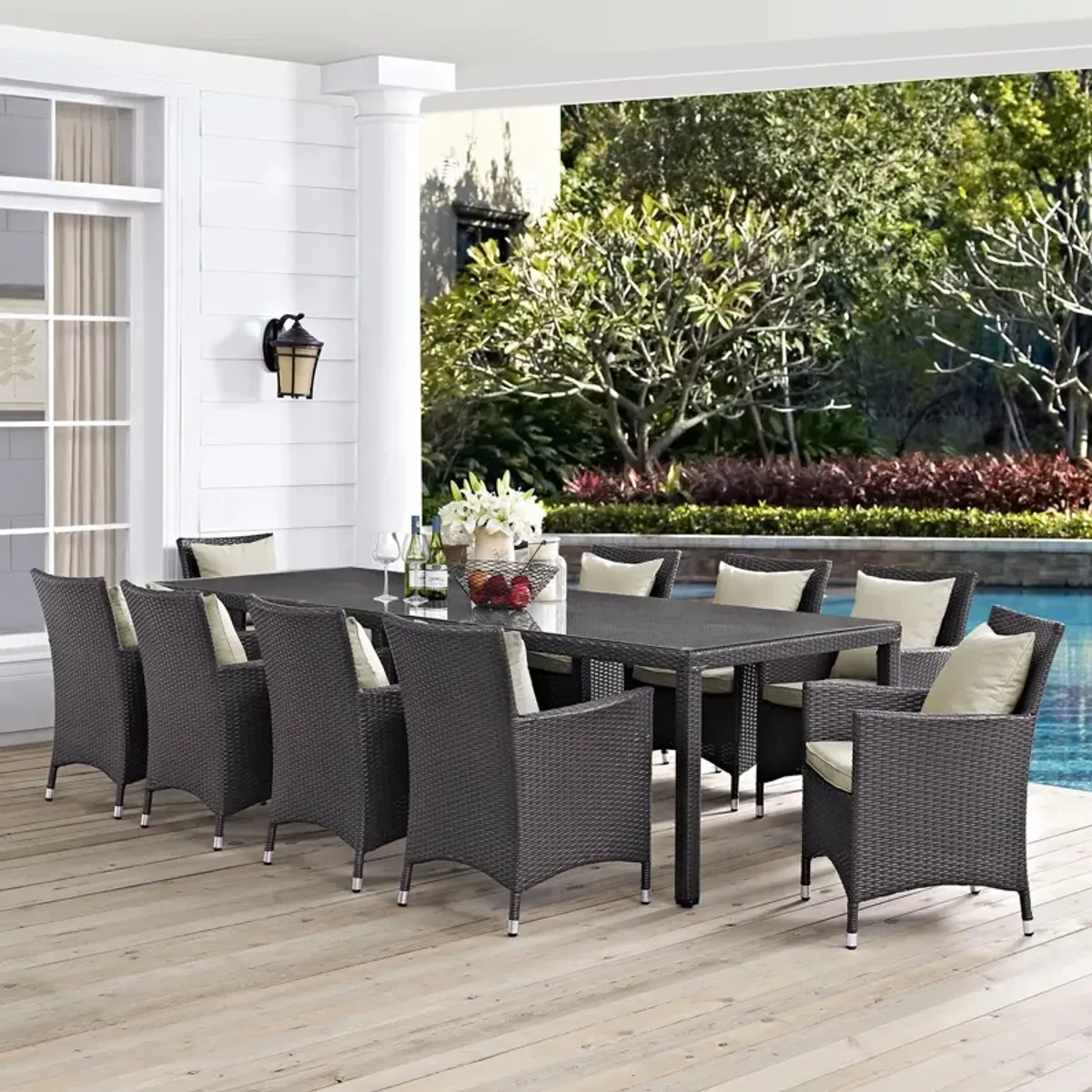 Convene 11 Piece Outdoor Patio Dining Set by Modway Espresso Turquoise