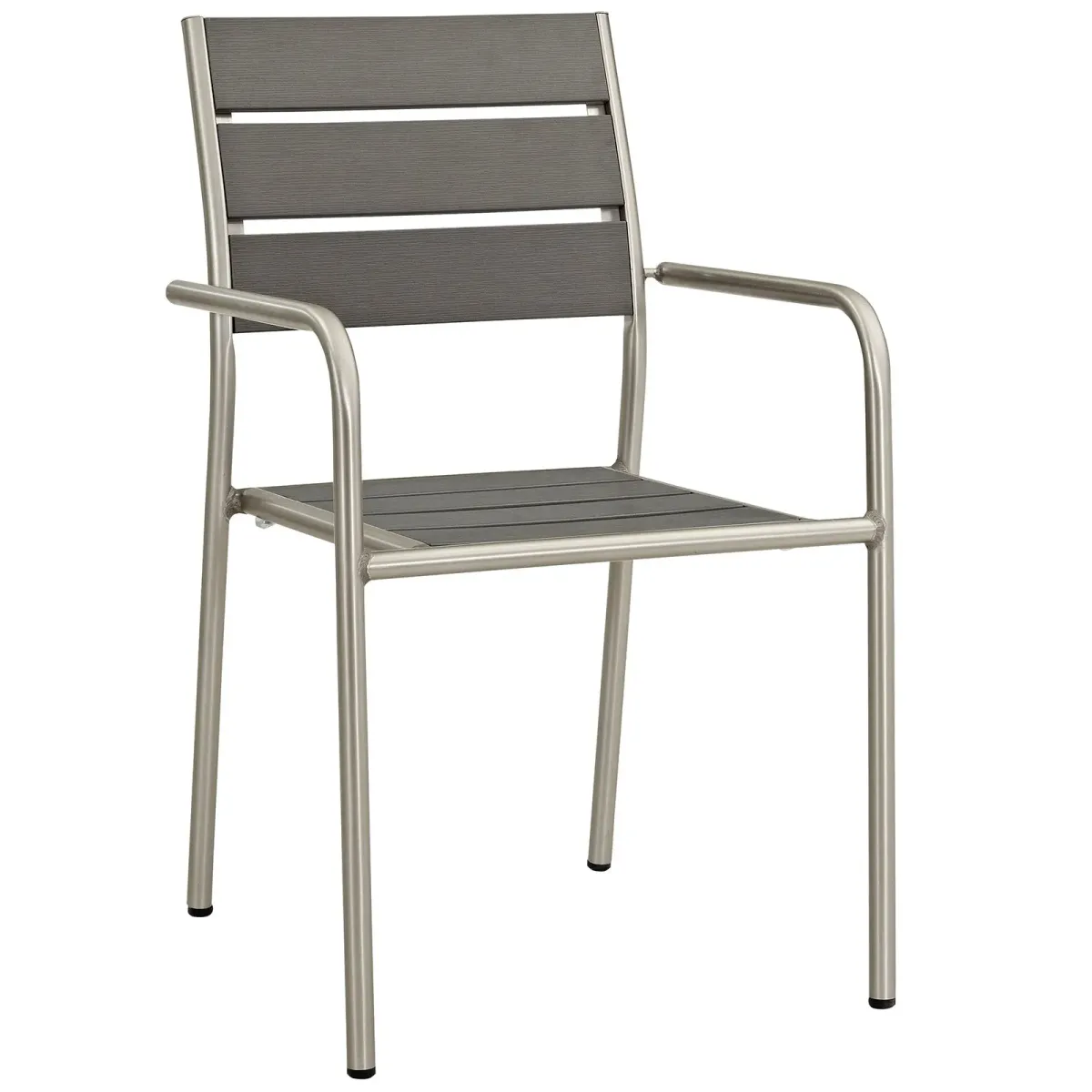 Shore Outdoor Patio Aluminum Dining Rounded Armchair by Modway Silver Gray
