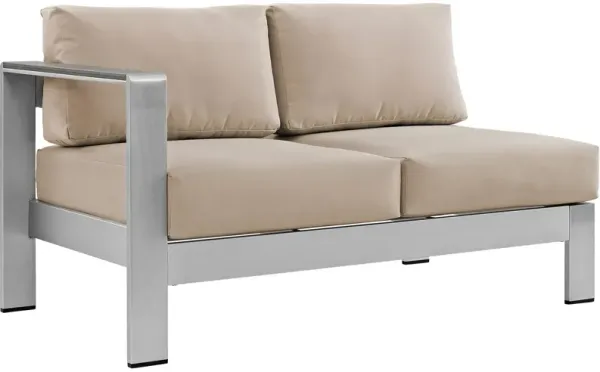 Shore Left-Arm Corner Sectional Outdoor Patio Aluminum Loveseat by Modway Silver Beige