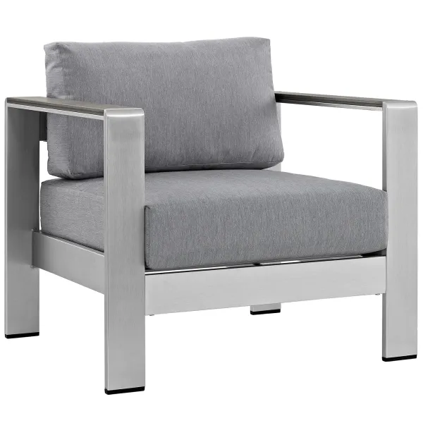 Shore Outdoor Patio Aluminum Armchair by Modway Silver Gray