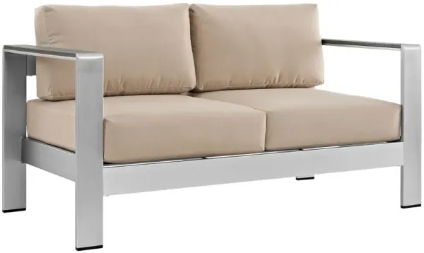 Shore Outdoor Patio Aluminum Loveseat by Modway Silver Beige