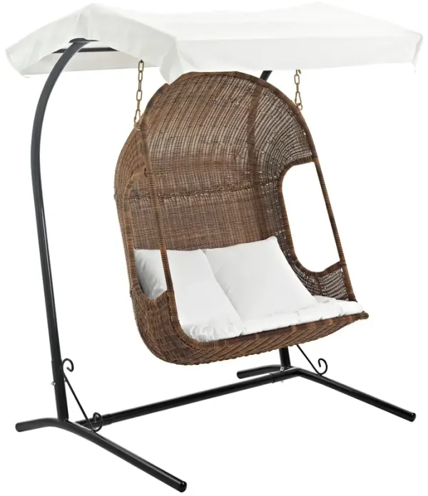 Vantage Outdoor Patio Swing Chair With Stand by Modway Brown White
