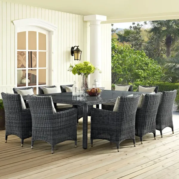 Summon 11 Piece Outdoor Patio Sunbrella® Dining Set by Modway Canvas Gray
