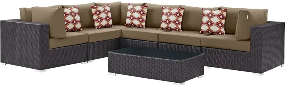 Convene 7 Piece Outdoor Patio Sectional Set by Modway Espresso Mocha