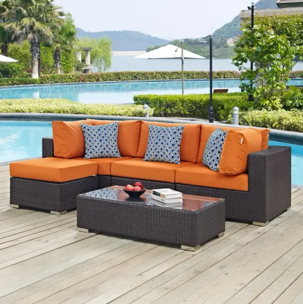 Convene 5 Piece Outdoor Patio Sectional Set by Modway Espresso Orange
