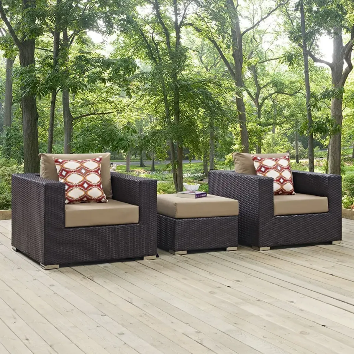 Convene 3 Piece Outdoor Patio Sofa Set by Modway Espresso Mocha