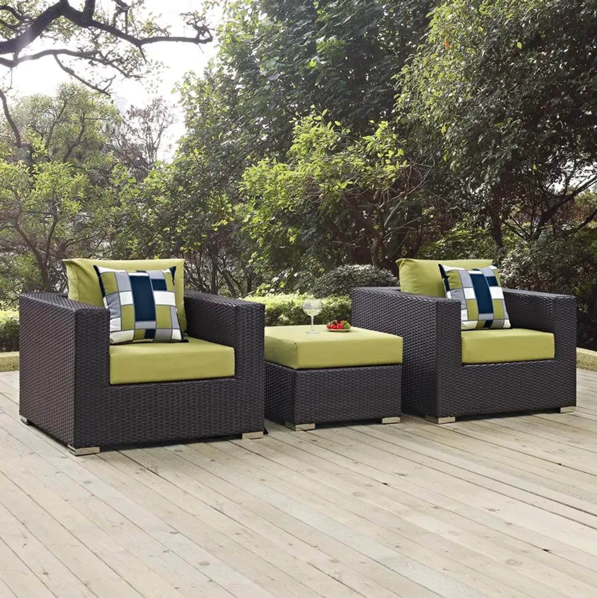 Convene 3 Piece Outdoor Patio Sofa Set by Modway Espresso Mocha