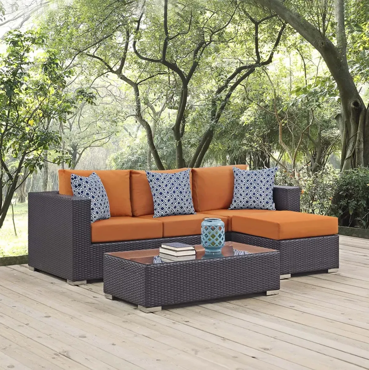 Convene 3 Piece Outdoor Patio Sofa Set by Modway Espresso Mocha