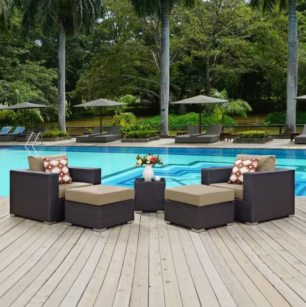 Convene 5 Piece Outdoor Patio Sectional Set by Modway Espresso Turquoise