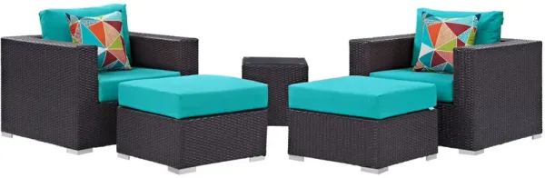 Convene 5 Piece Outdoor Patio Sectional Set by Modway Espresso Turquoise