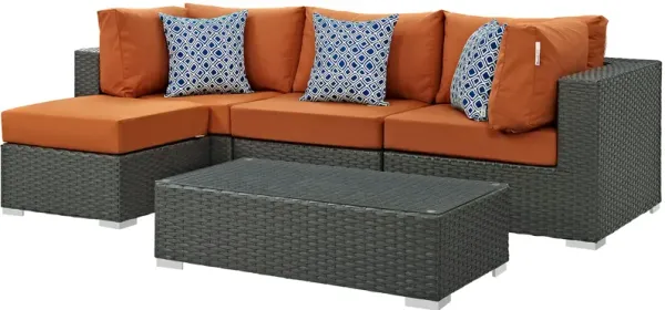 Sojourn 5 Piece Outdoor Patio Sunbrella® Sectional Set by Modway Canvas Tuscan
