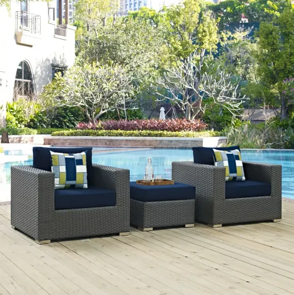 Sojourn 3 Piece Outdoor Patio Sunbrella® Sectional Set by Modway Canvas Navy