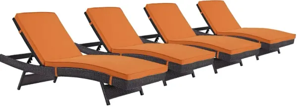 Convene Chaise Outdoor Patio Set of 4 by Modway Espresso Orange