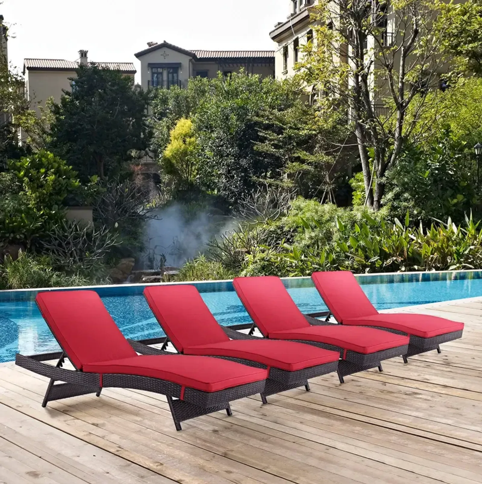 Convene Chaise Outdoor Patio Set of 4 by Modway (EEI-2429-EXP-RED-SET)