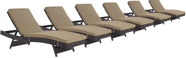 Convene Chaise Outdoor Patio Set of 6 by Modway Espresso Mocha