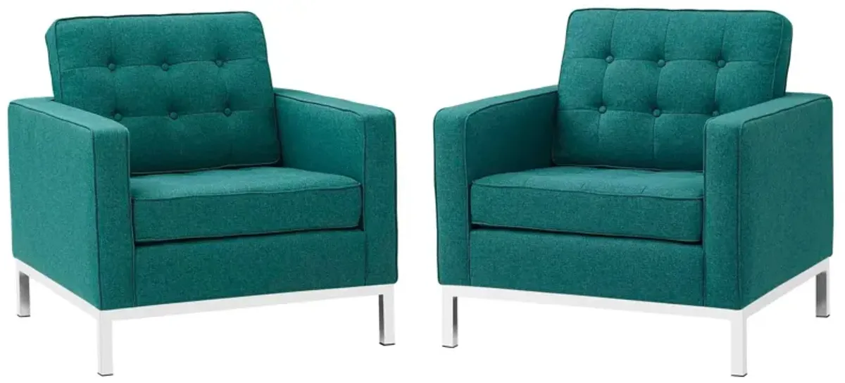 Loft Armchairs Upholstered Fabric Set of 2 by Modway Teal