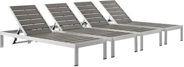 Shore Chaise Outdoor Patio Aluminum Set of 4 by Modway Silver Gray