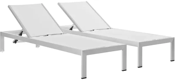 Shore Chaise Outdoor Patio Aluminum Set of 2 by Modway Silver White