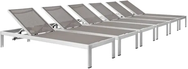 Shore Chaise Outdoor Patio Aluminum Set of 6 by Modway Silver Gray