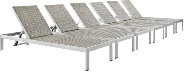 Shore Chaise Outdoor Patio Aluminum Set of 6 by Modway Silver Gray