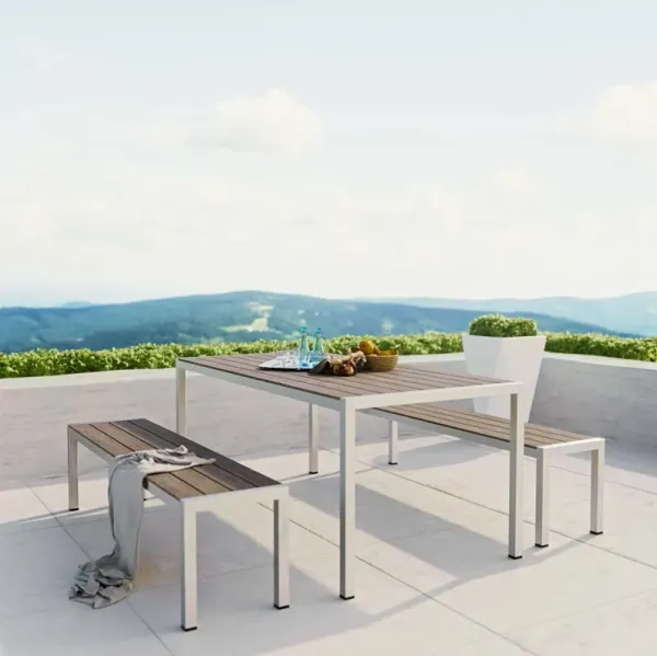 Shore 3 Piece Outdoor Patio Aluminum Dining Set by Modway Silver Gray