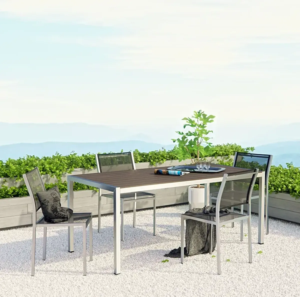 Shore 5 Piece Outdoor Patio Aluminum Dining Set by Modway Silver Black