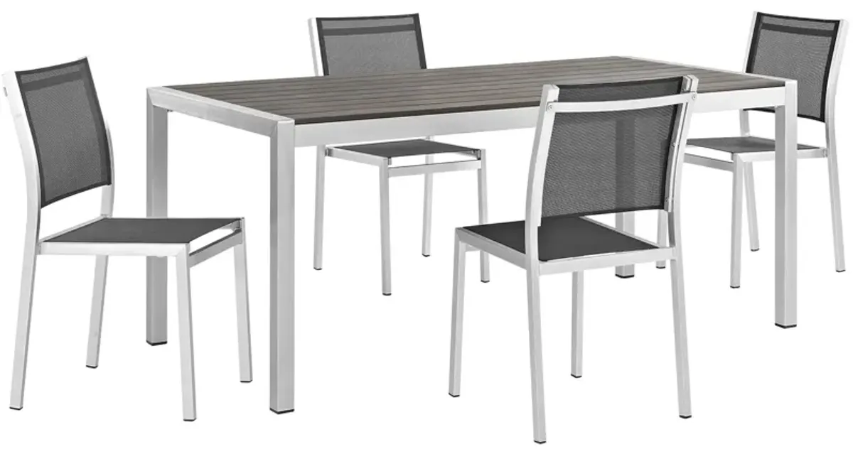 Shore 5 Piece Outdoor Patio Aluminum Dining Set by Modway Silver Black
