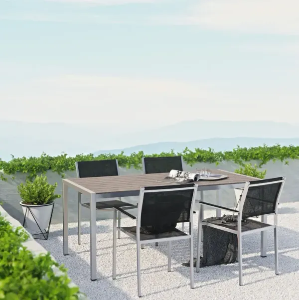 Shore 5 Piece Outdoor Patio Aluminum Dining Set by Modway Silver Black
