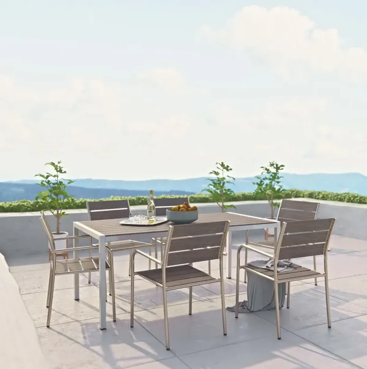 Shore 7 Piece Outdoor Patio Aluminum Dining Set by Modway Silver Gray