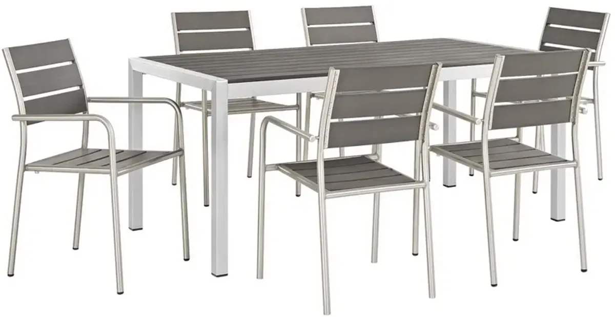 Shore 7 Piece Outdoor Patio Aluminum Dining Set by Modway Silver Gray