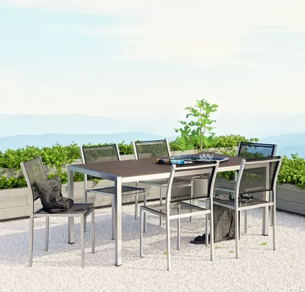Shore 7 Piece Outdoor Patio Aluminum Dining Set by Modway Silver Black