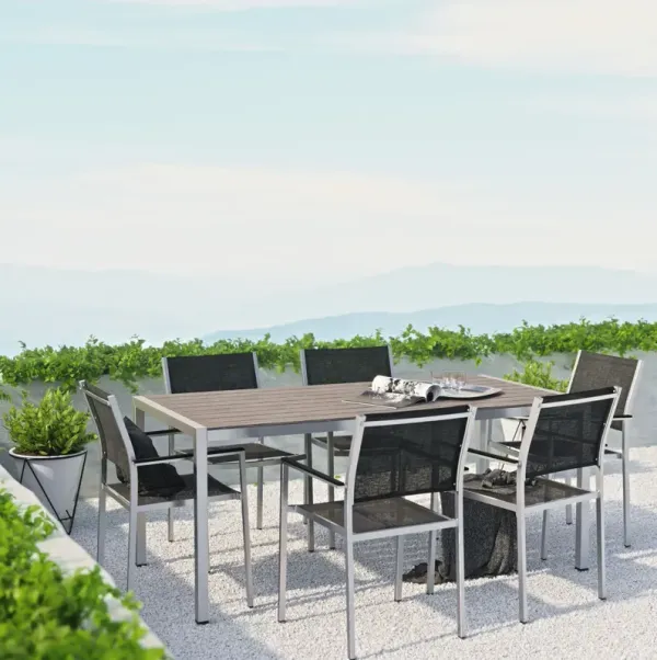 Shore 7 Piece Outdoor Patio Aluminum Dining Set by Modway Silver Black