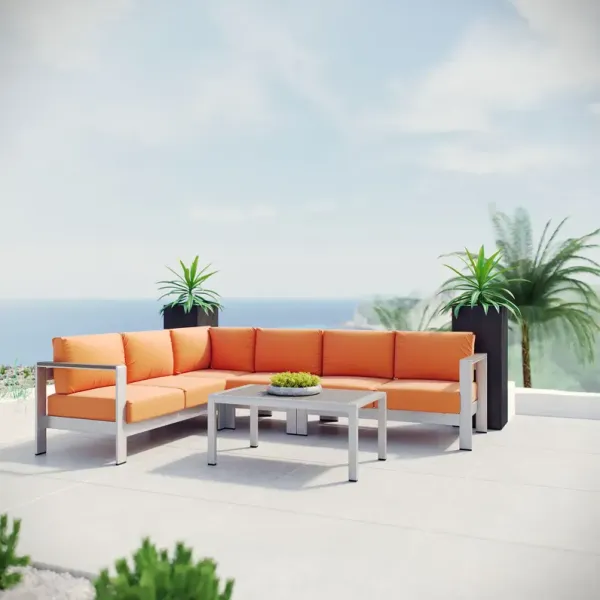 Shore 5 Piece Outdoor Patio Aluminum Sectional Sofa Set by Modway