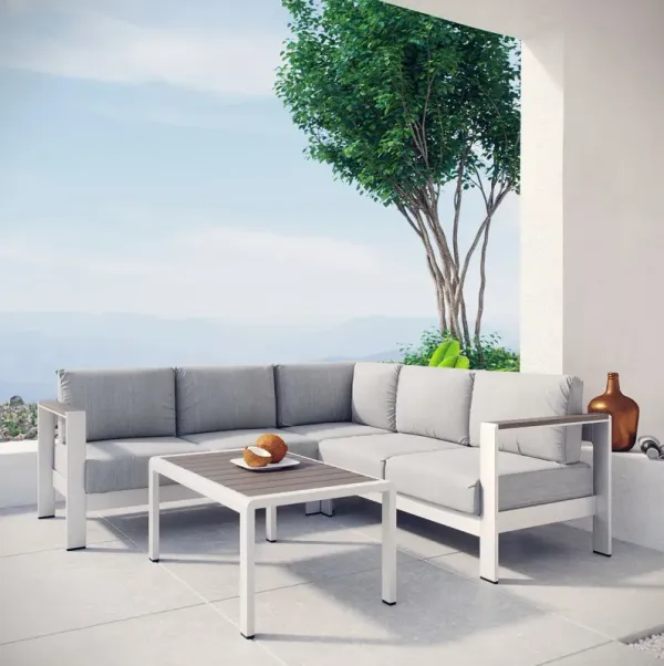 Shore 4 Piece Outdoor Patio Aluminum Sectional Sofa Set by Modway Silver Gray