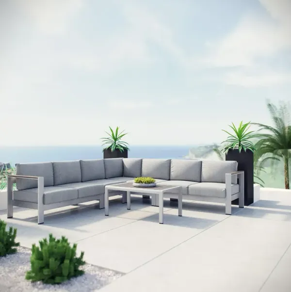 Shore 6 Piece Outdoor Patio Aluminum Sectional Sofa Set by Modway Silver Orange