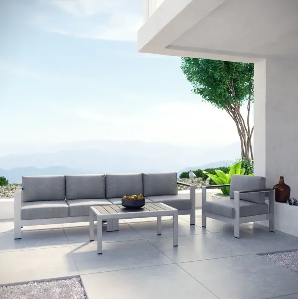 Shore 4 Piece Outdoor Patio Aluminum Sectional Sofa Set by Modway Silver Navy