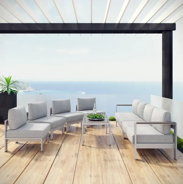 Shore 7 Piece Outdoor Patio Sectional Sofa Set by Modway Silver Navy