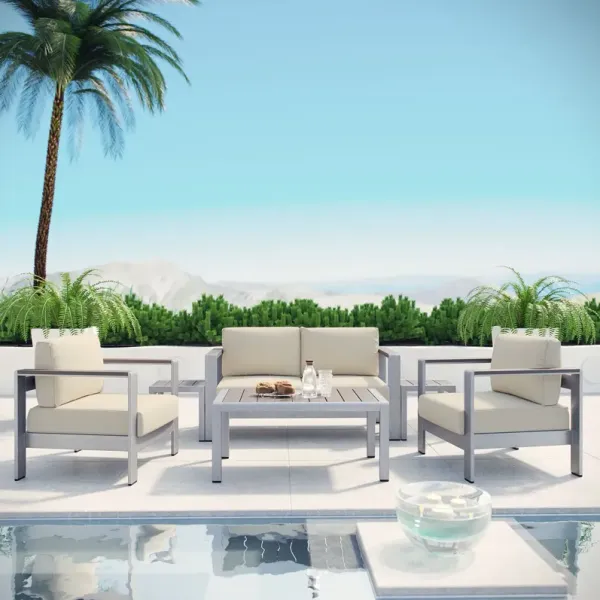 Shore 6 Piece Outdoor Patio Aluminum Sectional Sofa Set by Modway