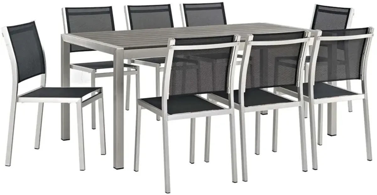 Shore 9 Piece Outdoor Patio Aluminum Dining Set by Modway Silver Black