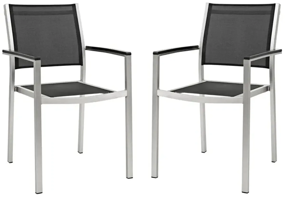 Shore Dining Chair Outdoor Patio Aluminum Set of 2 by Modway Silver Black
