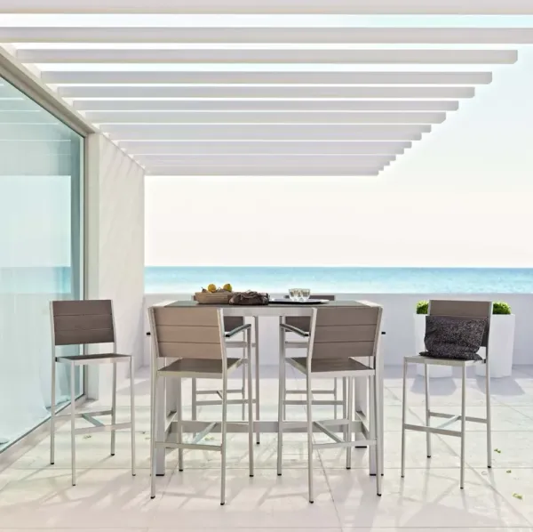 Shore 7 Piece Outdoor Patio Aluminum Dining Set by Modway Silver Gray