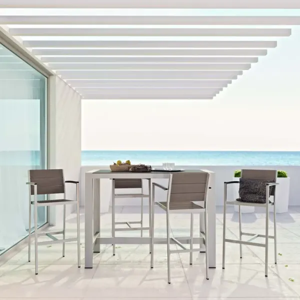 Shore 5 Piece Outdoor Patio Aluminum Dining Set by Modway Silver Gray