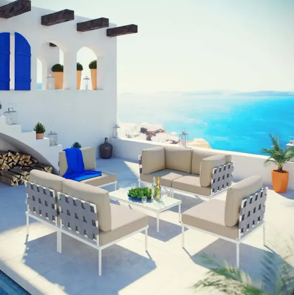 Harmony 7 Piece Outdoor Patio Aluminum Sectional Sofa Set by Modway White White