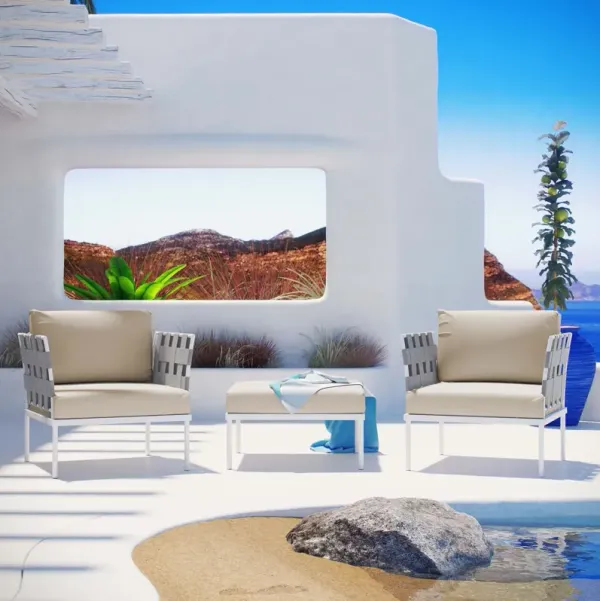 Harmony 3 Piece Outdoor Patio Aluminum Sectional Sofa Set by Modway White Navy