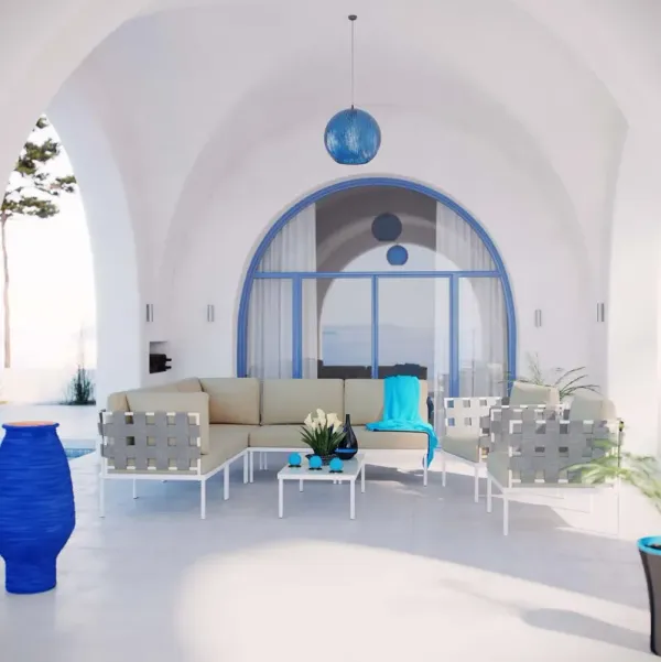 Harmony 8 Piece Outdoor Patio Aluminum Sectional Sofa Set by Modway White Beige