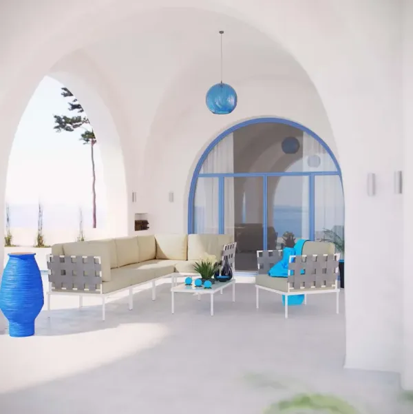 Harmony 7 Piece Outdoor Patio Aluminum Sectional Sofa Set by Modway White Navy